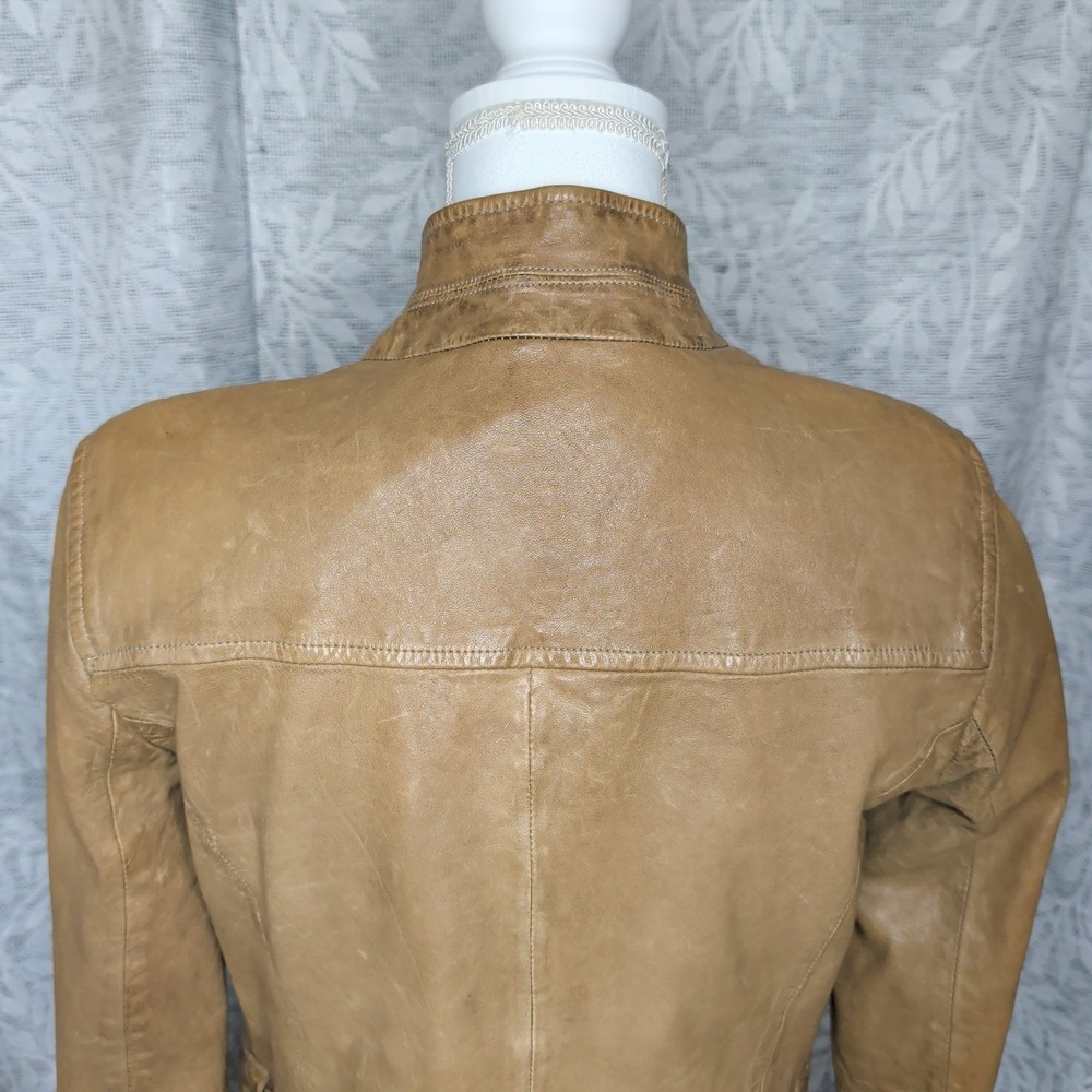 Gap Edition Womens Tan Genuine Leather Stand Collar Button Front Jacket Size M - Picture 14 of 16